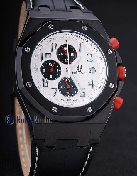 audemars piguet replica chrono offshore gommino panda pvd strip leather imitazione copia - immagine 3