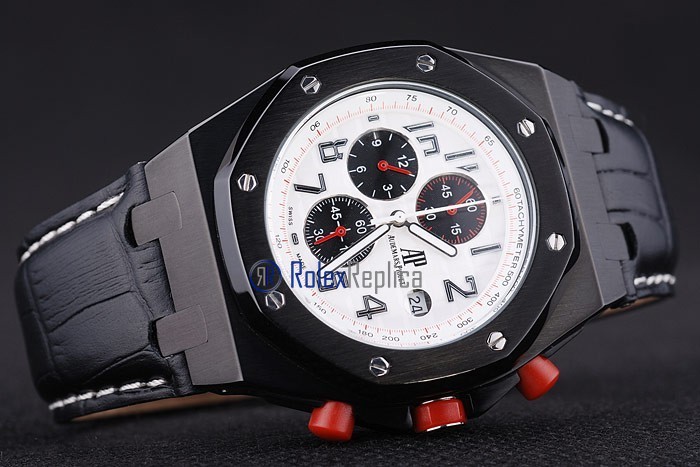 audemars piguet replica chrono offshore gommino panda pvd strip leather imitazione copia - immagine 4