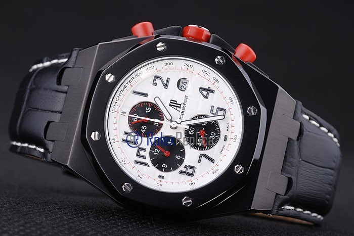 audemars piguet replica chrono offshore gommino panda pvd strip leather imitazione copia - immagine 5