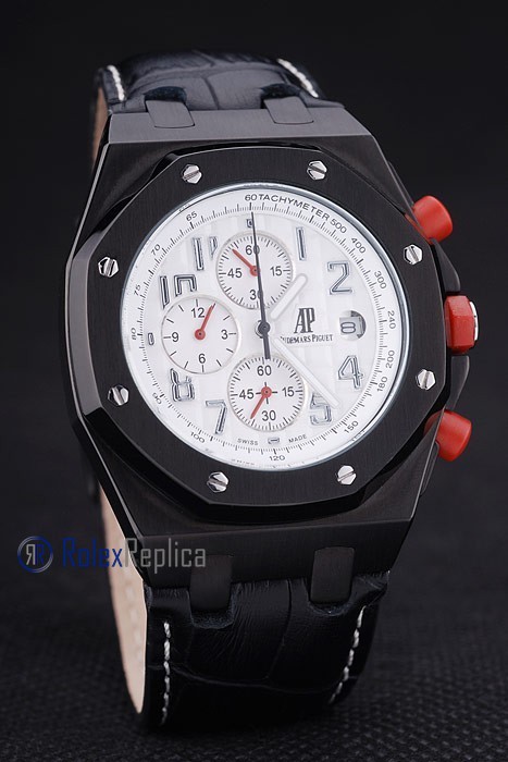 audemars piguet replica chrono offshore gommino pvd white strip leather imitazione copia - immagine 3