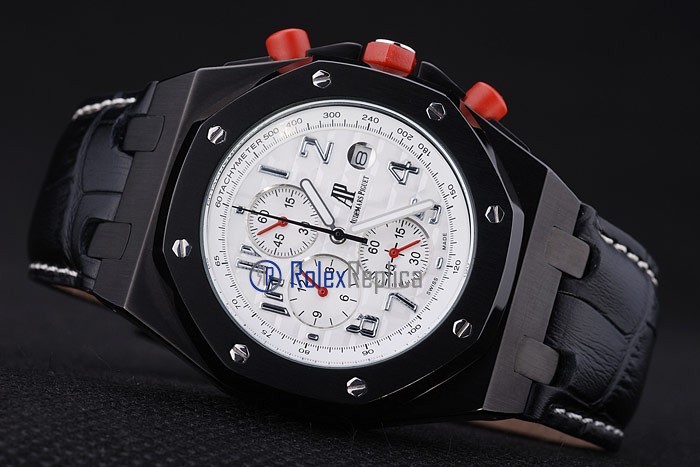 audemars piguet replica chrono offshore gommino pvd white strip leather imitazione copia - immagine 6