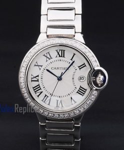 Alternative view of Cartier replica ballon bleu brillantini acciaio white dial imitazione copia