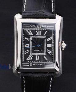 Cartier replica santos 100 strip leather black dial imitazione copia