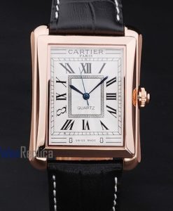 Alternative view of Cartier replica santos 100 strip leather oro white dial imitazione copia