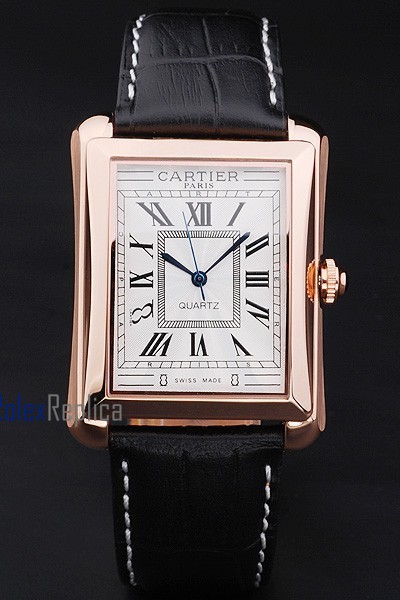 Cartier replica santos 100 strip leather oro white dial imitazione copia - immagine 2