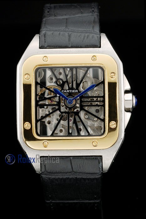 Cartier replica santos 100 skeletron strip leather acciaio oro imitazione copia