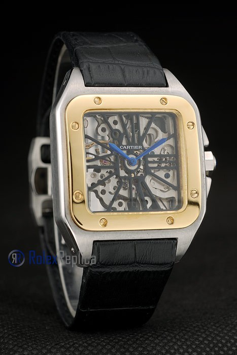 Cartier replica santos 100 skeletron strip leather acciaio oro imitazione copia - immagine 5