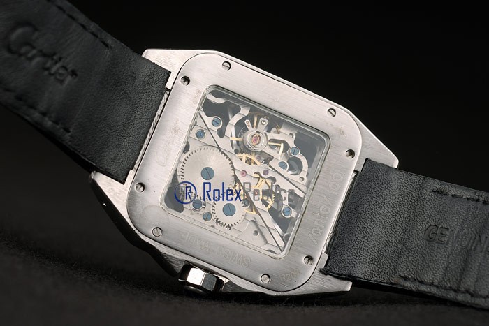 Cartier replica santos 100 skeletron strip leather acciaio oro imitazione copia - immagine 10