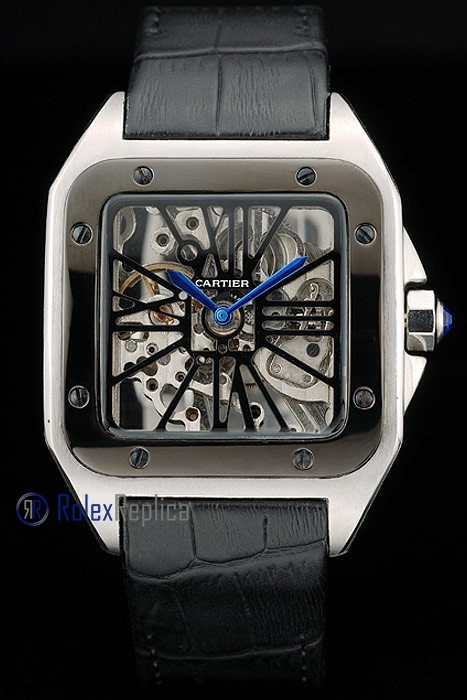 Cartier replica santos 100 skeletron strip leather ceramichon imitazione copia - immagine 2