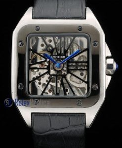 Cartier replica santos 100 skeletron strip leather ceramichon imitazione copia