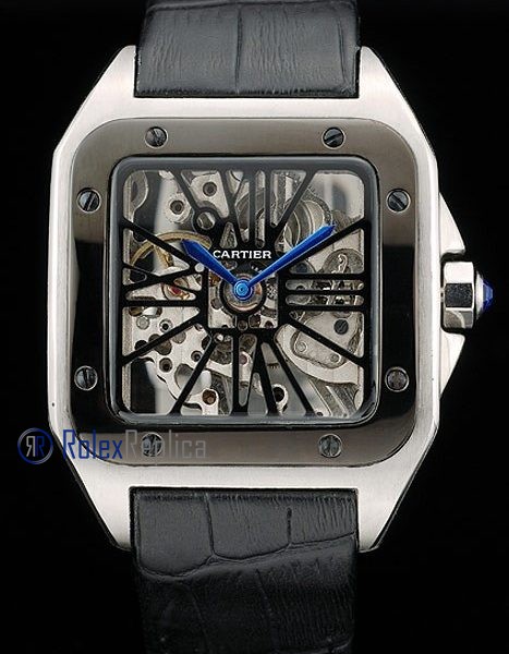 Cartier replica santos 100 skeletron strip leather ceramichon imitazione copia