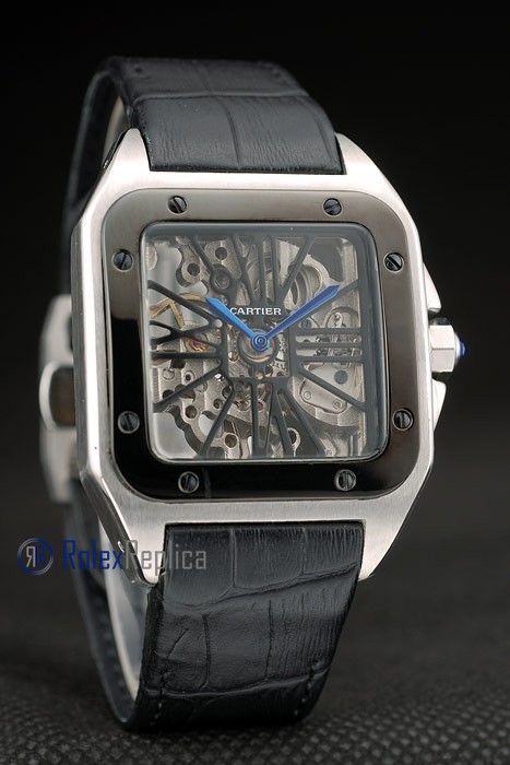 Cartier replica santos 100 skeletron strip leather ceramichon imitazione copia - immagine 5