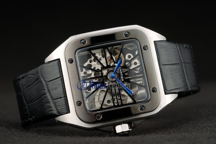 Cartier replica santos 100 skeletron strip leather ceramichon imitazione copia - immagine 6