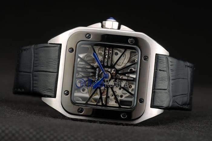 Cartier replica santos 100 skeletron strip leather ceramichon imitazione copia - immagine 7