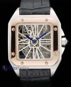 Alternative view of Cartier replica santos 100 skeletron strip leather acciaio rose gold imitazione copia