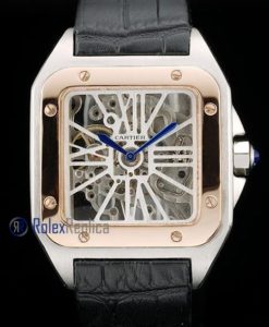 Cartier replica santos 100 skeletron strip leather acciaio rose gold imitazione copia