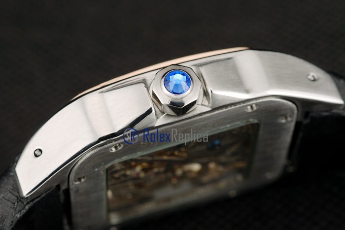 Cartier replica santos 100 skeletron strip leather acciaio rose gold imitazione copia - immagine 4
