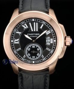 Cartier replica calibre skeletron rose gold black strip leather imitazione copia