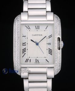 Alternative view of Cartier replica tank americaine acciaio brillantini white dial imitazione copia