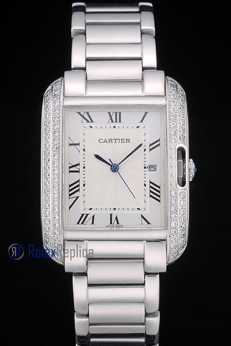 Cartier replica tank americaine acciaio brillantini white dial imitazione copia - immagine 2