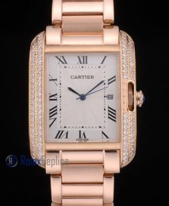 Alternative view of Cartier replica tank americaine rose gold brillantini white dial imitazione copia