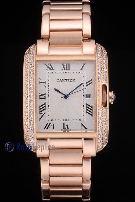 Cartier replica tank americaine rose gold brillantini white dial imitazione copia - immagine 2