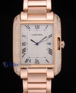 Cartier replica tank americaine rose gold brillantini white dial imitazione copia