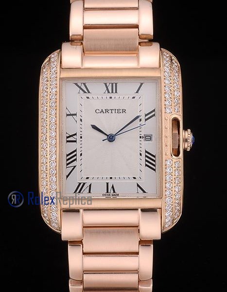 Cartier replica tank americaine rose gold brillantini white dial imitazione copia
