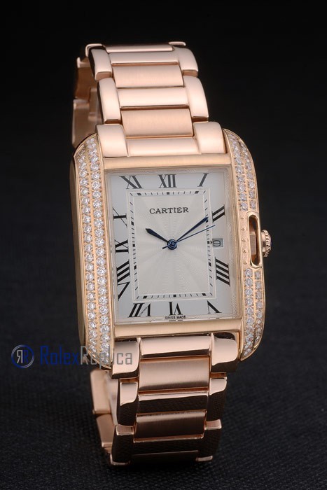 Cartier replica tank americaine rose gold brillantini white dial imitazione copia - immagine 4
