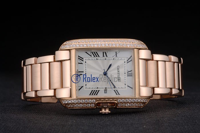Cartier replica tank americaine rose gold brillantini white dial imitazione copia - immagine 5