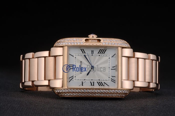 Cartier replica tank americaine rose gold brillantini white dial imitazione copia - immagine 6
