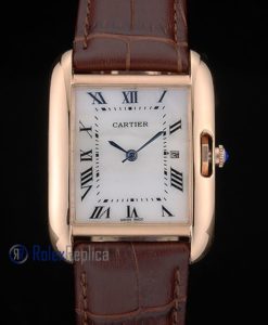 Alternative view of Cartier replica tank americaine oro strip leather brown white dial imitazione copia