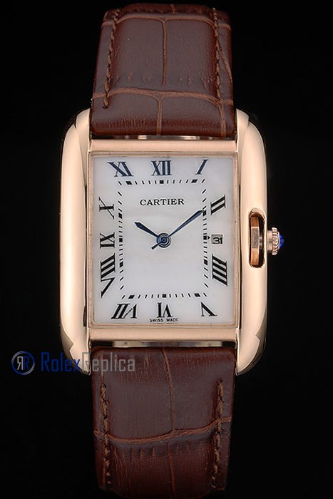 Cartier replica tank americaine oro strip leather brown white dial imitazione copia - immagine 2