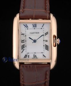 Cartier replica tank americaine oro strip leather brown white dial imitazione copia