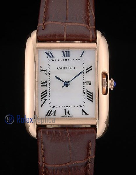 Cartier replica tank americaine oro strip leather brown white dial imitazione copia