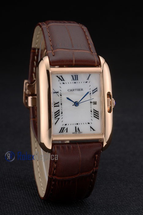 Cartier replica tank americaine oro strip leather brown white dial imitazione copia - immagine 4