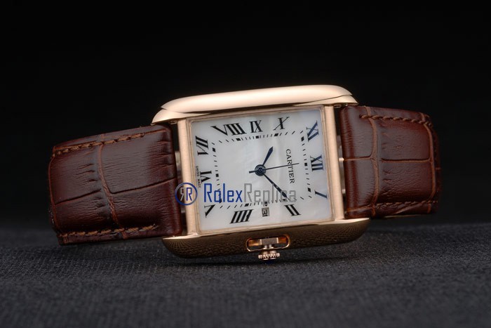 Cartier replica tank americaine oro strip leather brown white dial imitazione copia - immagine 5