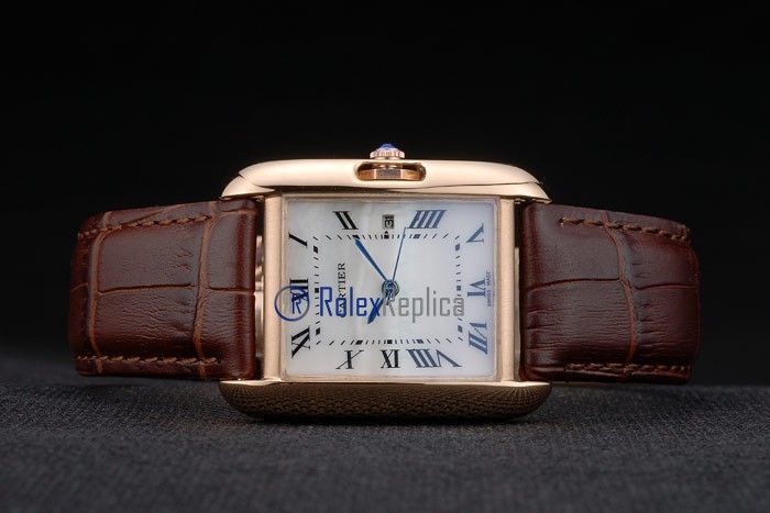 Cartier replica tank americaine oro strip leather brown white dial imitazione copia - immagine 6