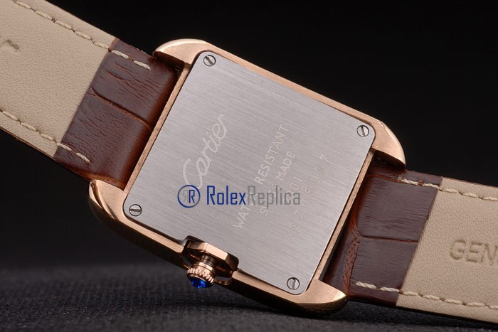 Cartier replica tank americaine oro strip leather brown white dial imitazione copia - immagine 10