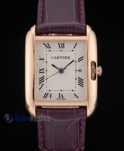 Alternative view of Cartier replica tank americaine oro strip leather white dial imitazione copia