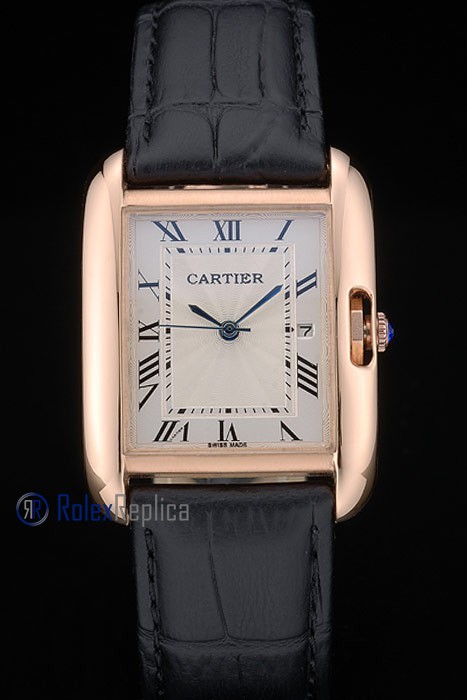 Cartier replica tank americaine oro strip leather black white dial imitazione copia - immagine 2
