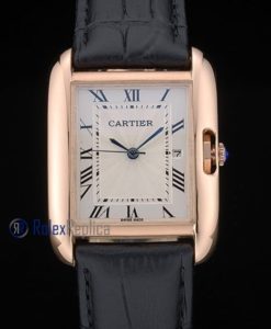 Cartier replica tank americaine oro strip leather black white dial imitazione copia