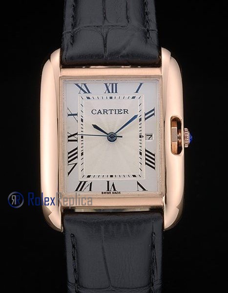Cartier replica tank americaine oro strip leather black white dial imitazione copia