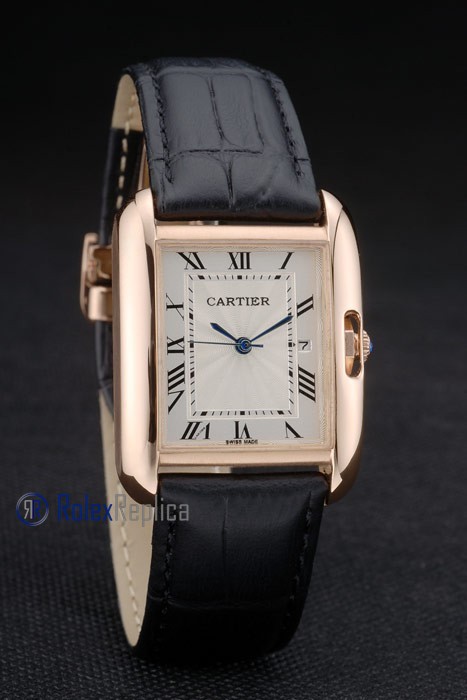 Cartier replica tank americaine oro strip leather black white dial imitazione copia - immagine 4