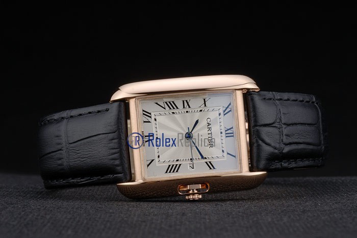 Cartier replica tank americaine oro strip leather black white dial imitazione copia - immagine 5
