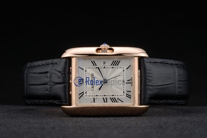 Cartier replica tank americaine oro strip leather black white dial imitazione copia - immagine 6