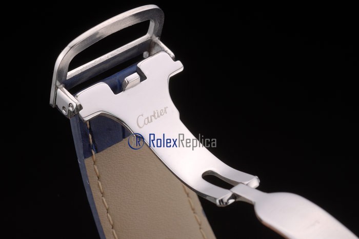 Cartier replica tank americaine brillantini strip leather blue white dial imitazione copia - immagine 8