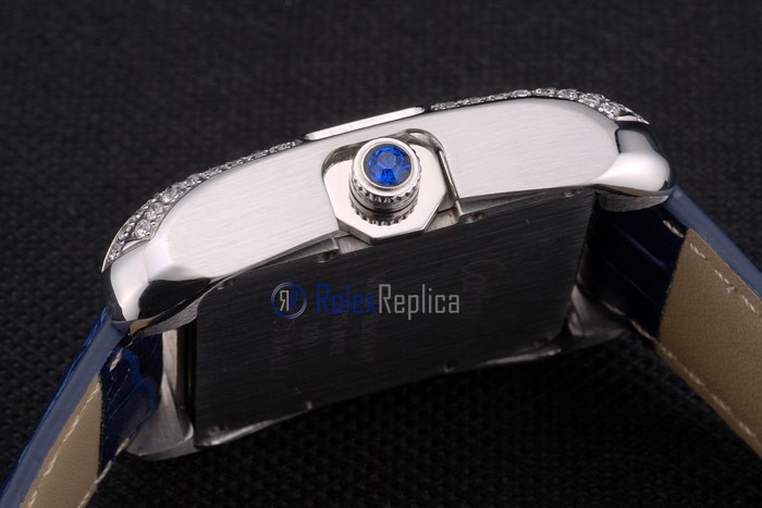 Cartier replica tank americaine brillantini strip leather blue white dial imitazione copia - immagine 11
