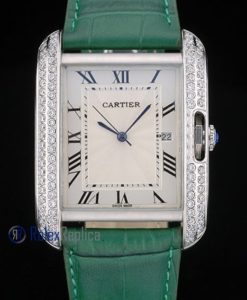 Alternative view of Cartier replica tank americaine brillantini strip leather white dial imitazione copia
