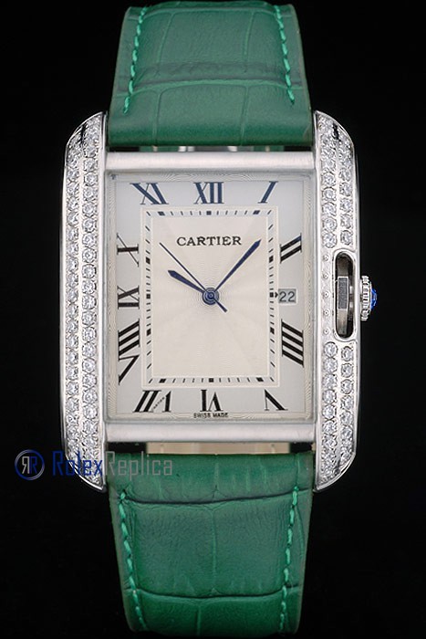 Cartier replica tank americaine brillantini strip leather white dial imitazione copia - immagine 2